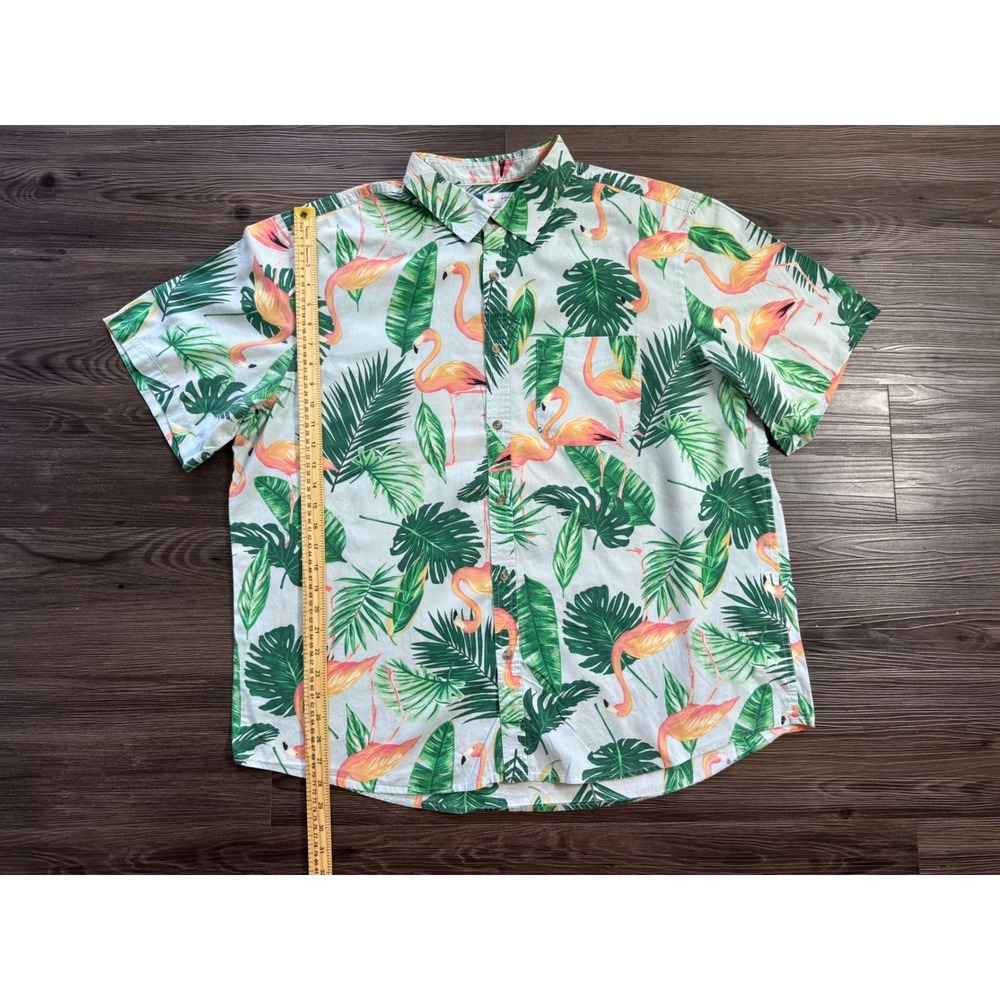 Old Navy Mens XXL Everyday Shirt Flamingo Tropical Palm Print Button Down Blue - Picture 4 of 7